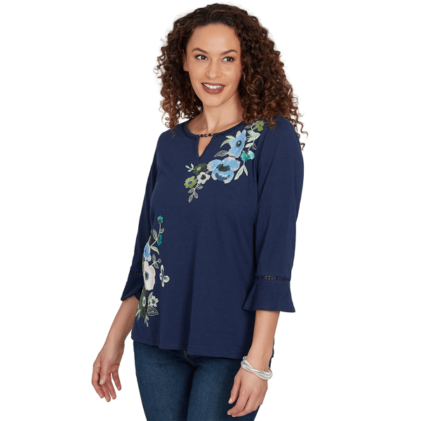 Petite Alfred Dunner Indigo Girls Floral Embroidery Blouse