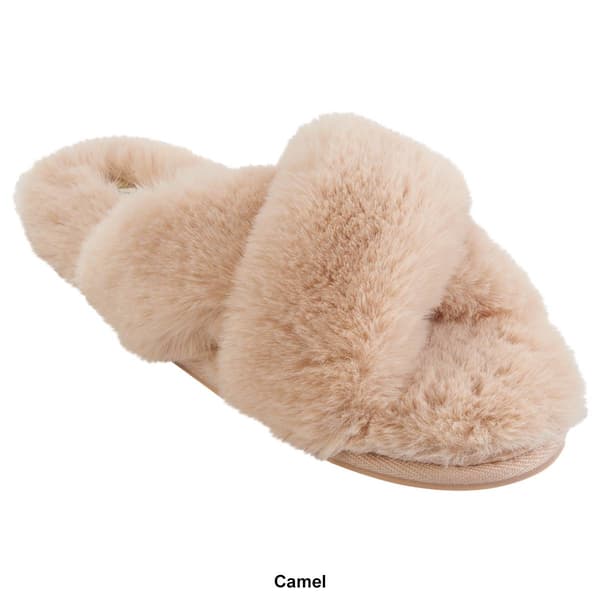 Womens Jessica Simpson High Plush Cross Slide Slippers