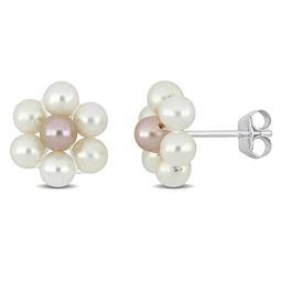 Gemstone Classics(tm) White & Pink Pearl Flower Stud Earrings