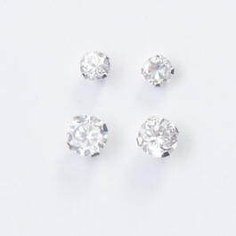 White Gold 3/4mm Round Cubic Zirconia Earring Set