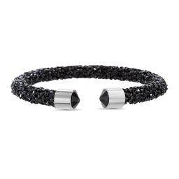 Crystal Kingdom Brass Rhodium Plated Black Crystal Cuff Bracelet