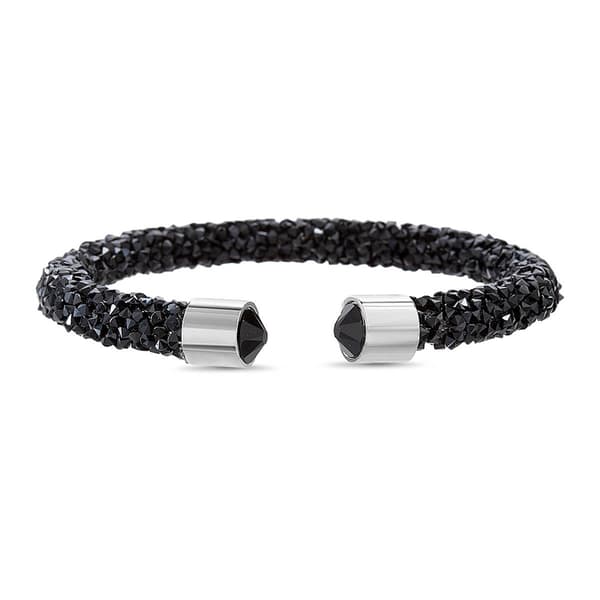 Crystal Kingdom Brass Rhodium Plated Black Crystal Cuff Bracelet - image 