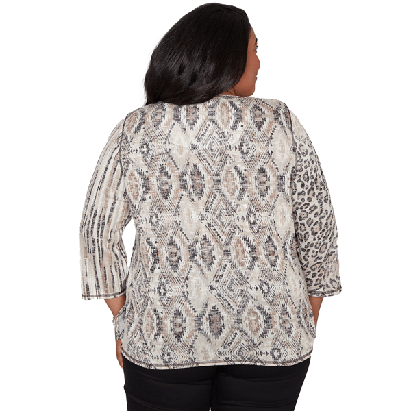Plus Size Alfred Dunner Detail Driven 3/4 Sleeve Spliced Blouse