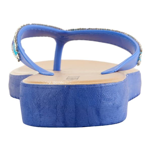 Womens Ashley Blue Beaded Rhinestone Flip Flop Sandals