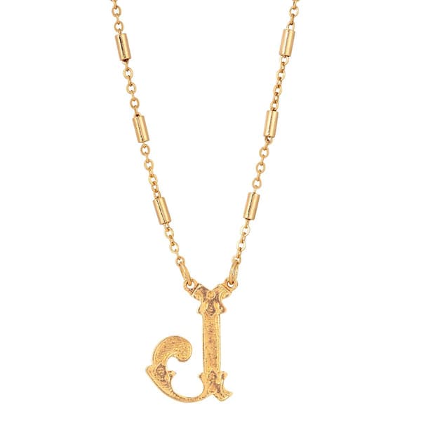 1928 Gold Tone Initial J Pendant Necklace - image 