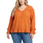 Plus Size NY Collection Long Sleeve Ruffle Scoopneck Solid Tuwa - image 1
