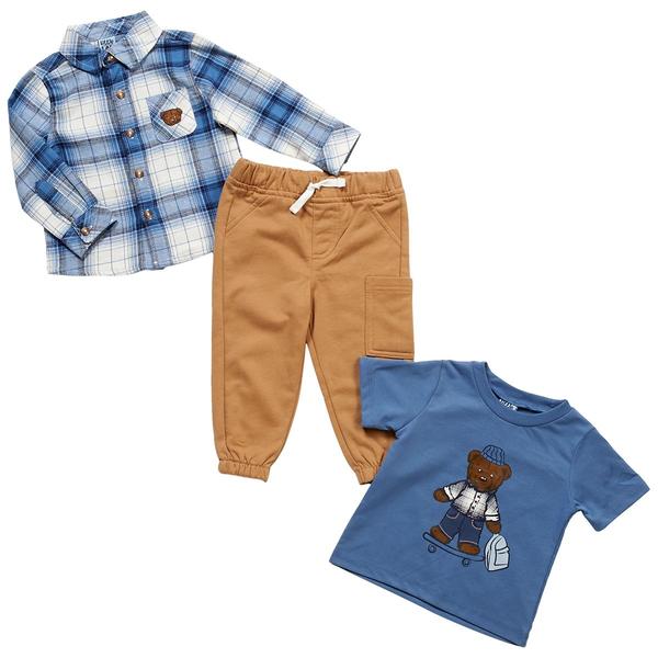 Baby Boy (12-24M) Little Lad 3pc. Skate Tee, Flannel & Jogger Set - image 