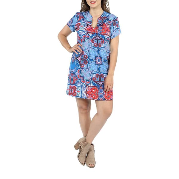 Plus Size 24/7 Comfort Apparel Blue Square Neckline Shift Dress