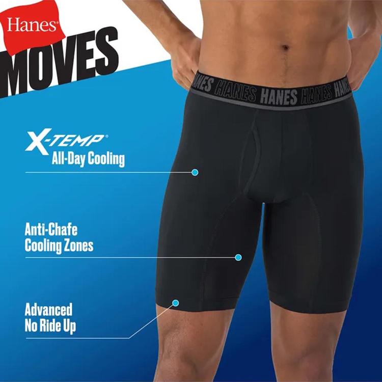 Mens Hanes® Moves 4pk. Long Leg Boxer Briefs - Blue/Black