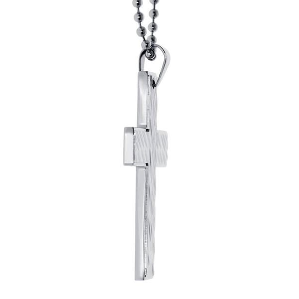 Mens Lynx Stainless Steel Ball Chain Textured Cross Pendant