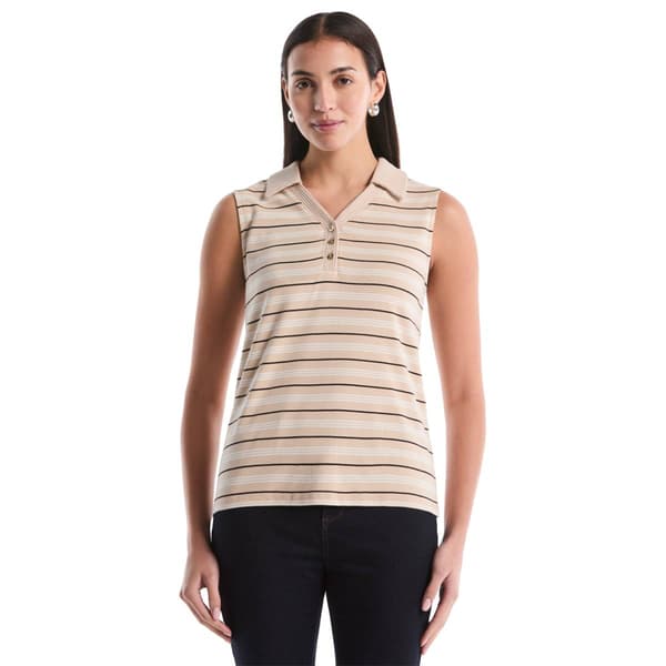 Womens Rafaella Sleeveless Ribbed Collar Striped Polo - image 