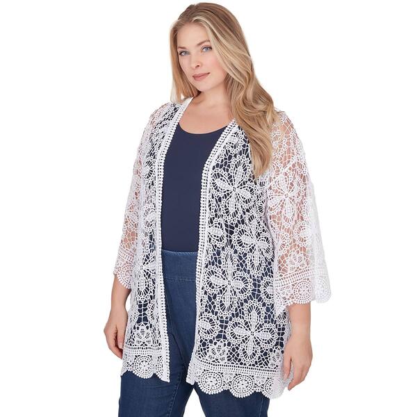 Plus Size Ruby Rd. Bright Blooms Medallion Lace Cardigan