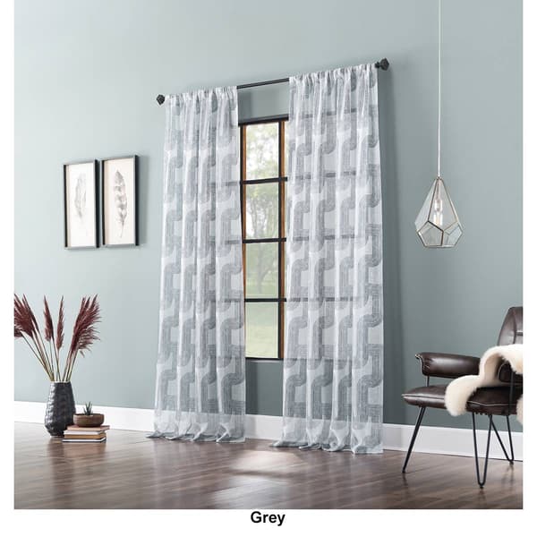 Colossal Modern Print Slub Rod Pocket Sheer Curtains