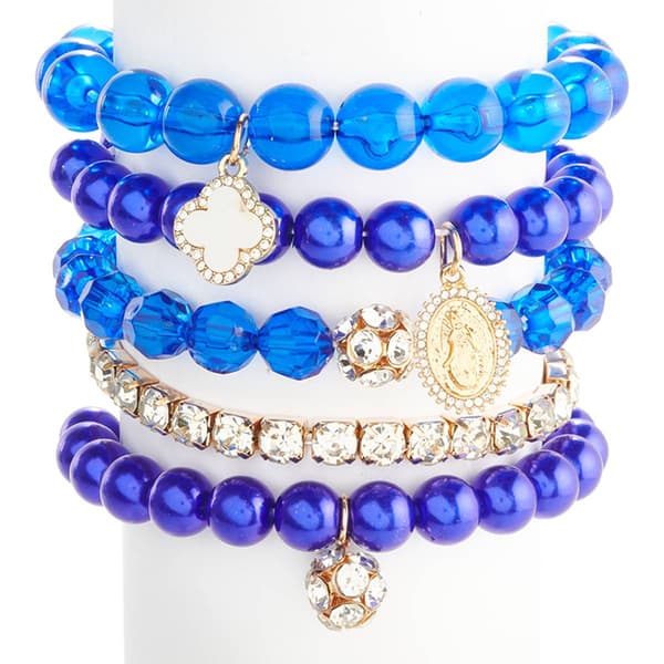 Ashley Cooper(tm) Sapphire Bead/Fireball/Heart Charm Bracelet Set - image 