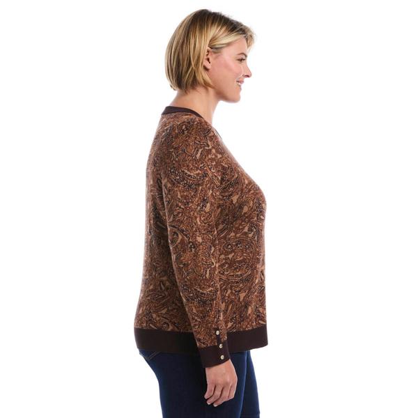 Plus Size Rafaella® Long Sleeve Button Detail Paisley Sweater