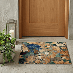 HomeRoots Beige & Blue Abstract Washable Indoor Outdoor Accent R