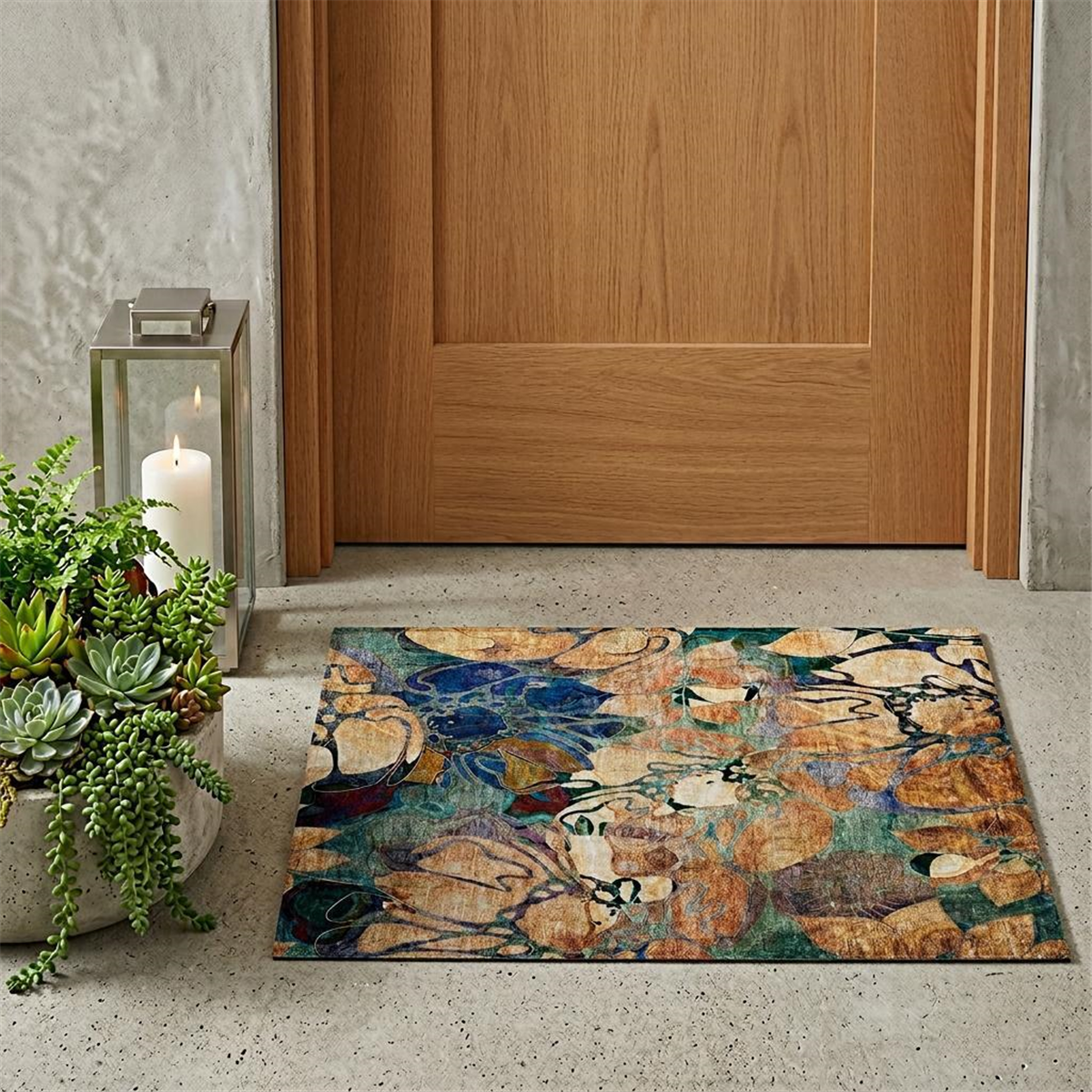 HomeRoots Beige & Blue Abstract Washable Indoor Outdoor Accent R