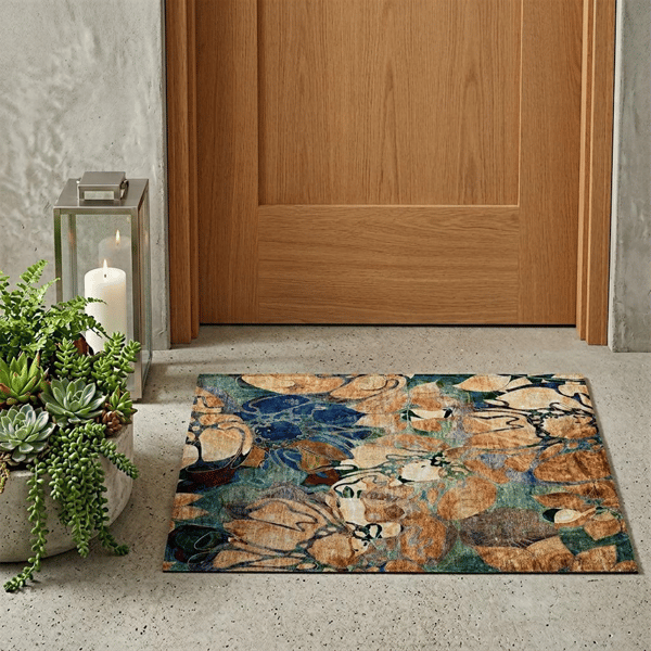 HomeRoots Beige & Blue Abstract Washable Accent Rug