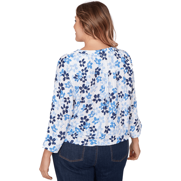 Plus Size Hearts of Palm Smooth Sailing 3/4 Sleeve Floral Blouse