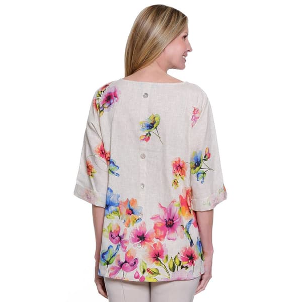 Petite Ali Miles Roll Tab Sleeve Garden Floral Blouse