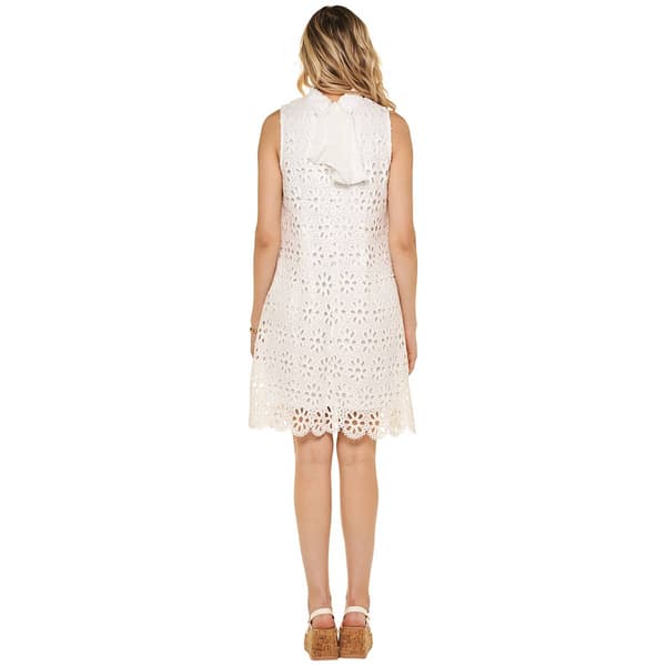 Womens Robbie Bee Sleeveless Mock Neck Eyelet Shift Dress