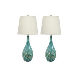 9th & Pike® Ceramic Round Blue Table Lamp - Set of 2
