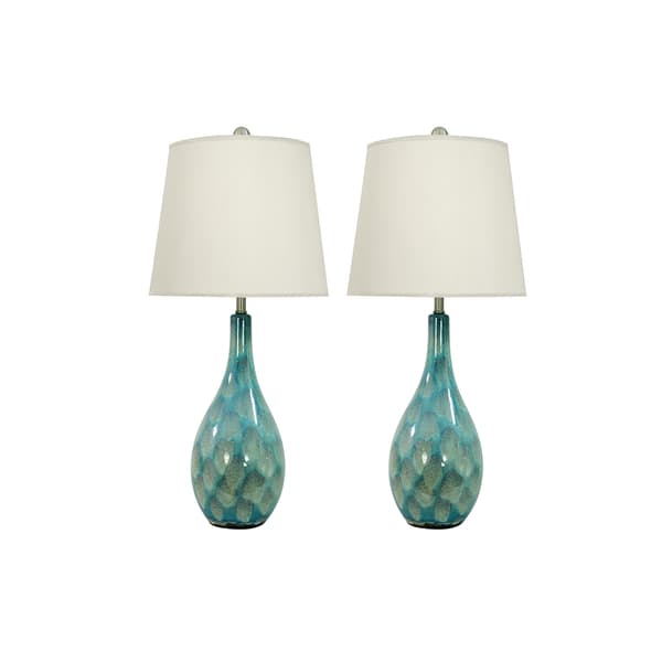 9th & Pike® Ceramic Round Blue Table Lamp - Set of 2