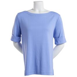 Petite Hasting & Smith Elbow Sleeve Solid Boat Neck Tee
