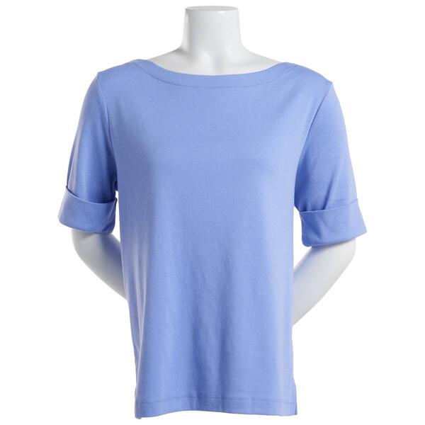 Womens Hasting & Smith Elbow Sleeve Solid Boat Neck Tee - image 