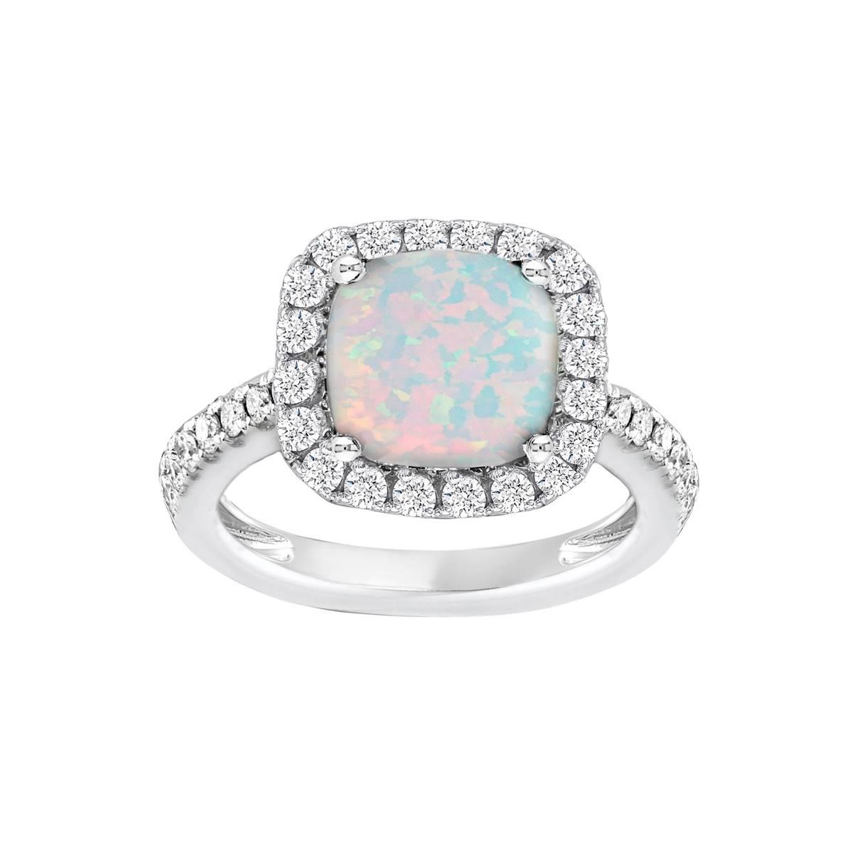 Gemstone Classics™ Sterling Silver Opal & Sapphire Halo Ring
