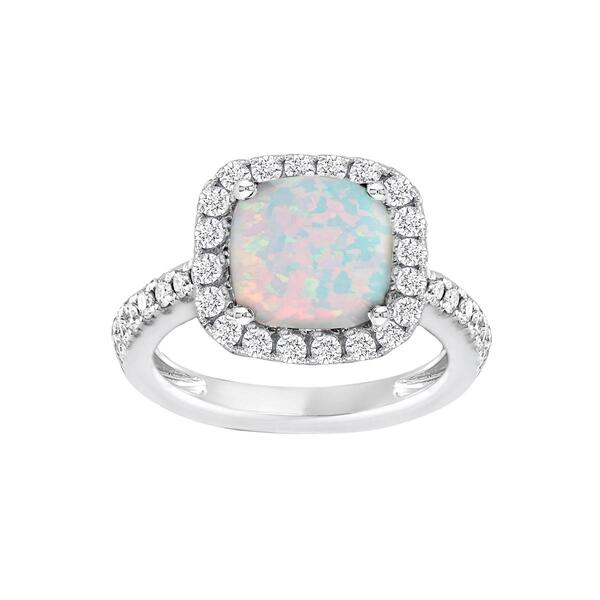 Gemstone Classics&#40;tm&#41; Sterling Silver Opal & Sapphire Halo Ring - image 