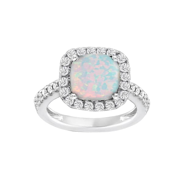 Gemstone Classics(tm) Sterling Silver Opal & Sapphire Halo Ring - image 