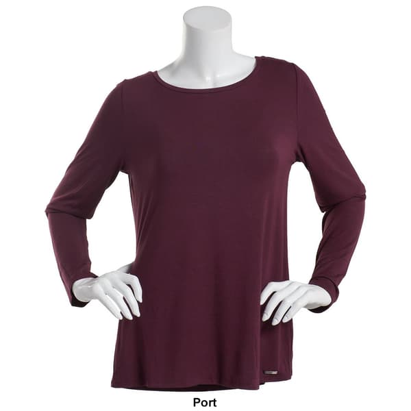 Womens Calvin Klein Long Sleeve Boatneck Solid Liquid Jersey Top