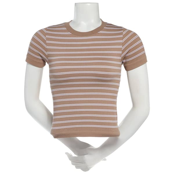 Juniors Pink Rose Caffeine Mineral Washed Ribbed Tee - image 