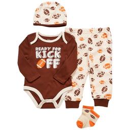 Baby Boy (3-9M) Baby Essentials 4pc Kickoff Football Bodysuit Set