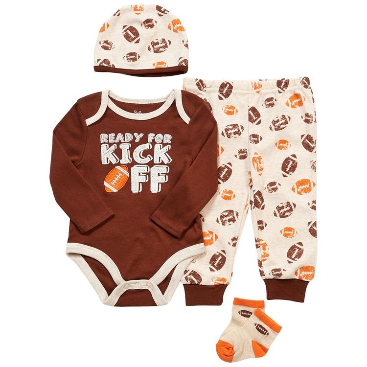 Baby Boy (3-9M) Baby Essentials 4pc Kickoff Football Bodysuit Set