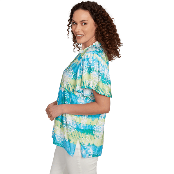 Womens Ruby Rd. Paradise Cove Batik Embroidered Tie Dye Blouse
