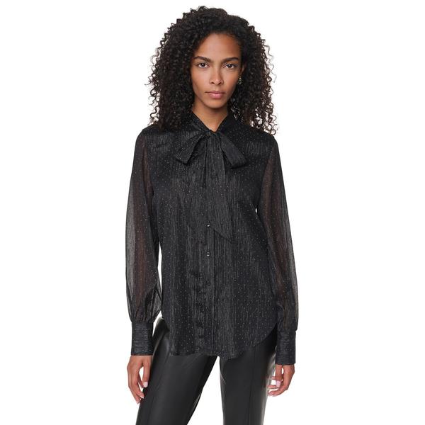 Womens DKNY Long Sleeve Bow Tie Neck Studded Button Front Blouse