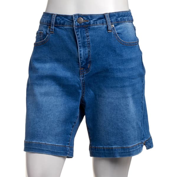 Plus Size Bleu Denim One Button Side Slit Denim Shorts - image 
