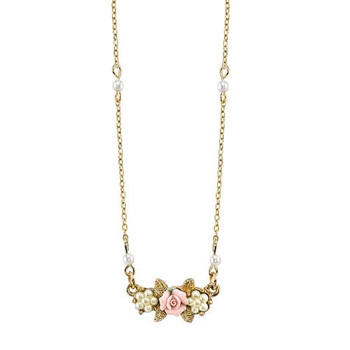 Signature 1928 Porcelain Rose Necklace - image 