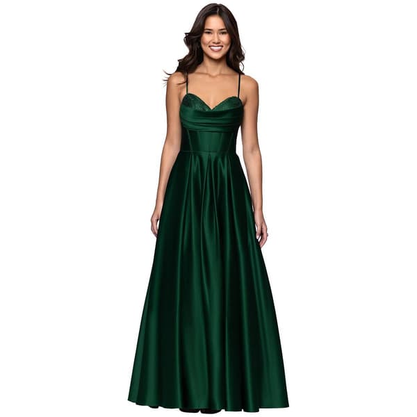 Juniors Blondie Nites Drape Neck Lamour Satin A-Line Dress