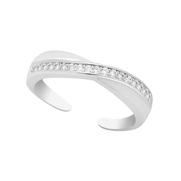 Barefootsie Silver Cubic Zirconia Twist Adjustable Toe Ring - image 