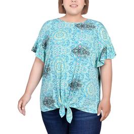 Plus Size NY Collection Short Bell Sleeve Print ITY Top - Paisley