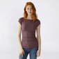 Juniors Pink Rose Boat Neck Side Ruched Double Layer Tee - image 3