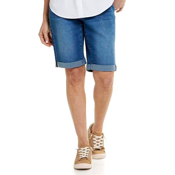 Womens Bleu Denim 5 Pocket Roll Cuff Denim Bermuda Shorts - image 