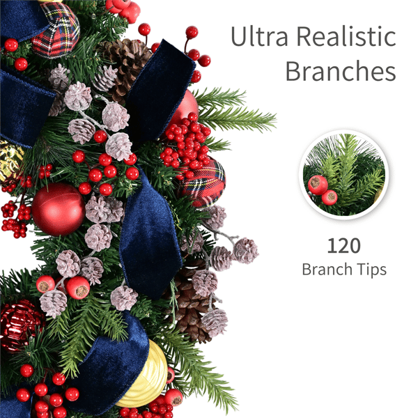 Puleo International 26in.LED Ornament & Pinecone Adorned Wreath