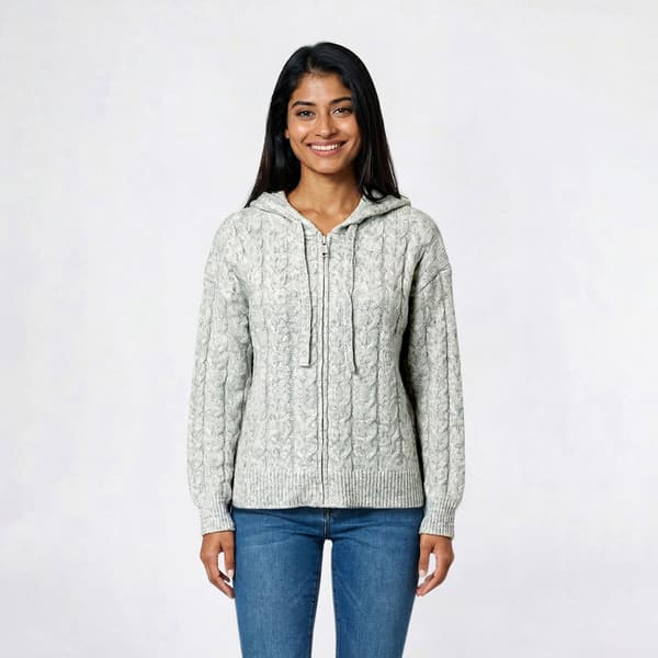 Juniors Pink Rose Cable Zip Hoodie Cardigan