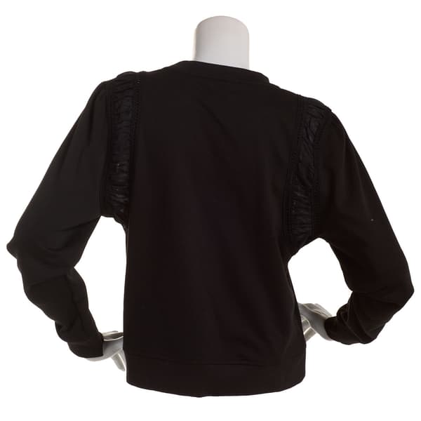 Womens Nicole Miller Long Sleeve w/Lace French Terry Sweater
