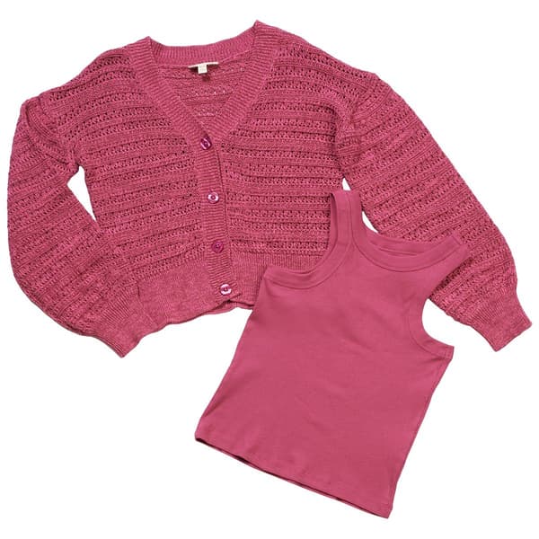 Girls &#40;7-14&#41; Jessica Simpson Open Knit Sweater with Tank Top - image 