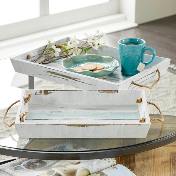 9th & Pike&#174; Set of 2 Wood Serving Trays with Rope Handles
